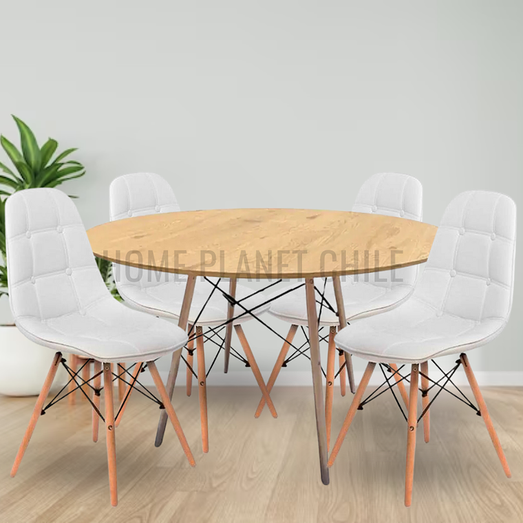 Comedor Beirut redondo madera 100 cm con 4 Sillas Buckle 2