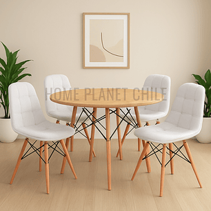 Comedor Beirut redondo madera 100 cm con 4 Sillas Buckle