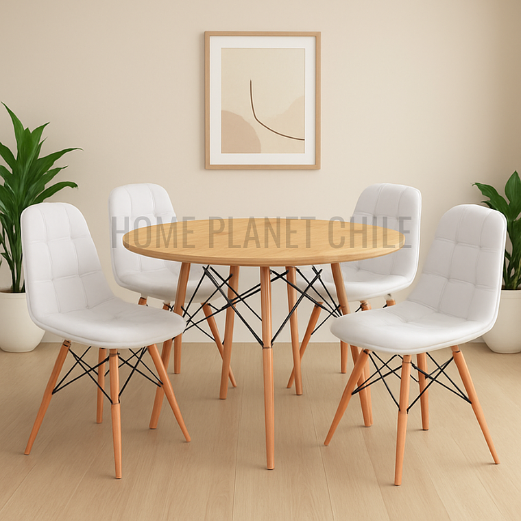 Comedor Beirut redondo madera 100 cm con 4 Sillas Buckle 1