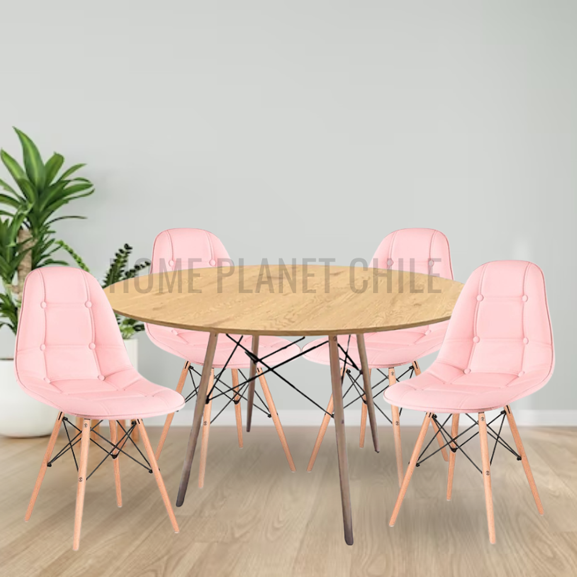 Comedor Beirut redondo madera 100 cm con 4 Sillas Buckle 6