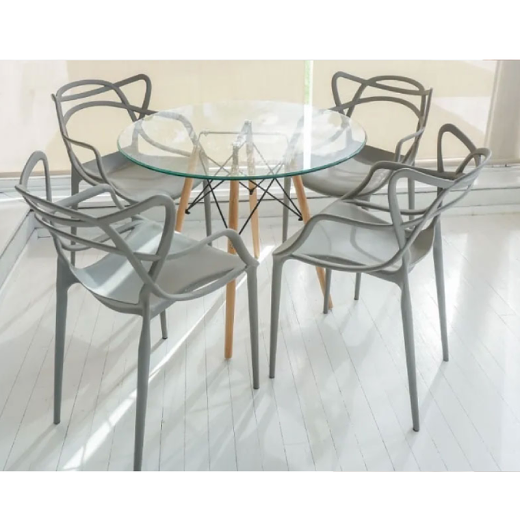 Comedor Sicilia redondo vidrio 80 cm con 4 Sillas Master 2