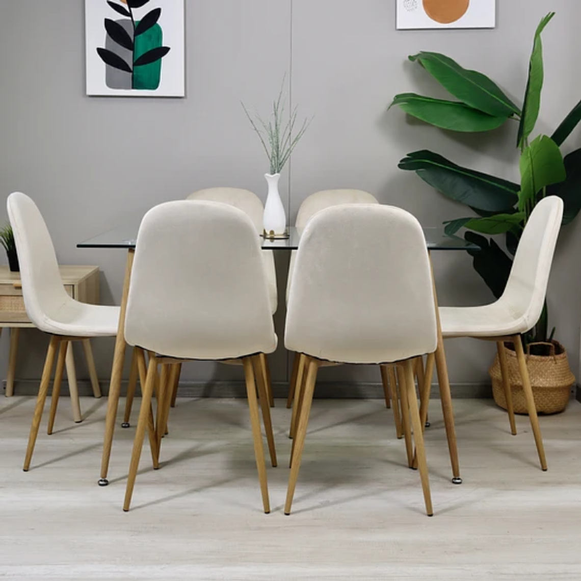 Comedor Nordic rectangular vidrio 120x80 cm con 6 Sillas Spoon terciopelo 3