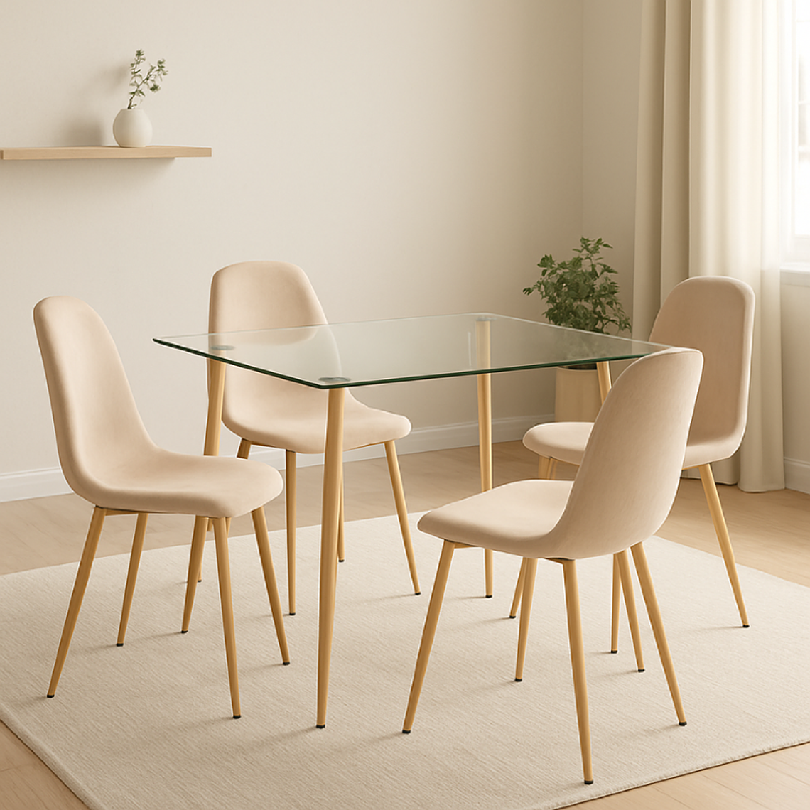 Comedor Spoon rectangular vidrio 120x80 cm con 4 Sillas Spoon Lino 4