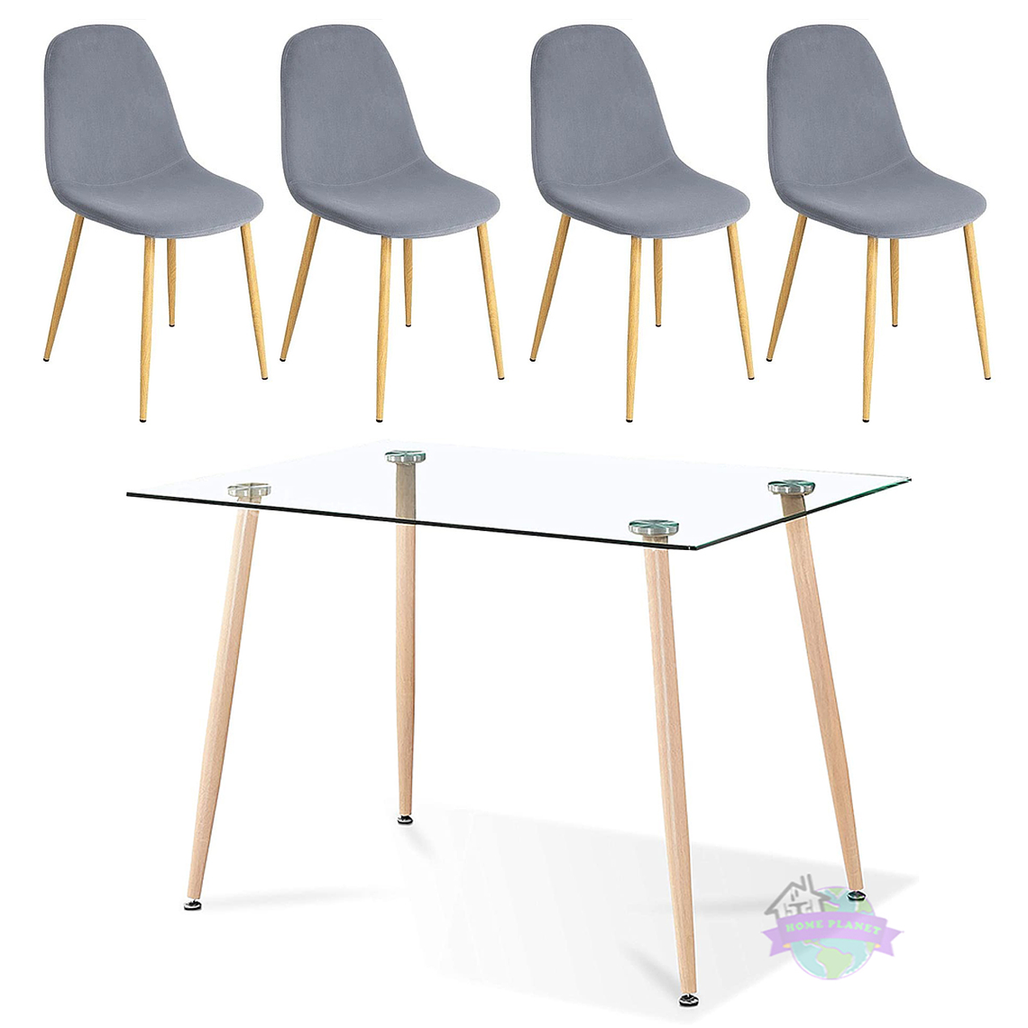 Comedor Nordic rectangular vidrio 130x80 cm con 4 Sillas Spoon Terciopelo 7