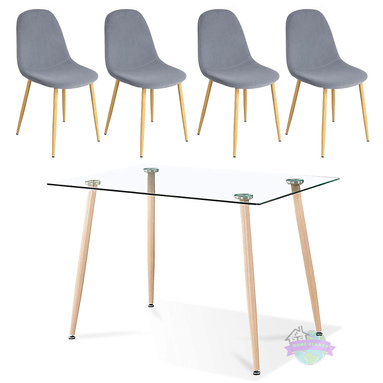 Comedor Nordic rectangular vidrio 130x80 cm con 4 Sillas Spoon Terciopelo 7