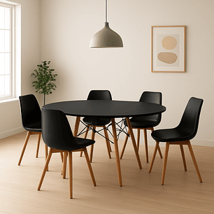 Comedor Denver redondo negro 120 cm con 6 Sillas Tulip