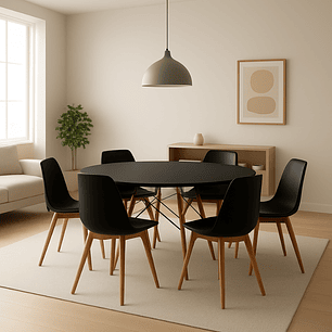 Comedor Denver redondo negro 120 cm con 6 Sillas Tulip
