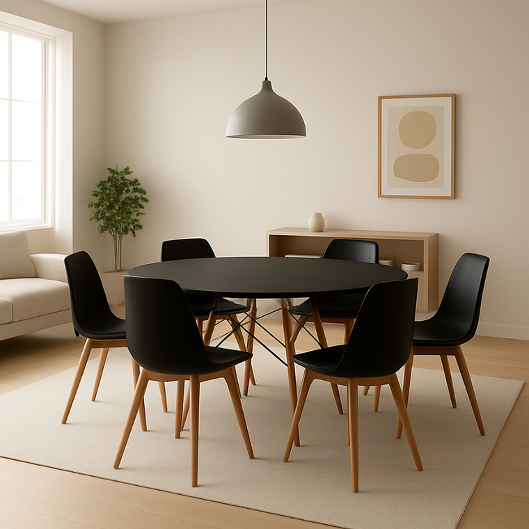 Comedor Denver redondo negro 120 cm con 6 Sillas Tulip 2