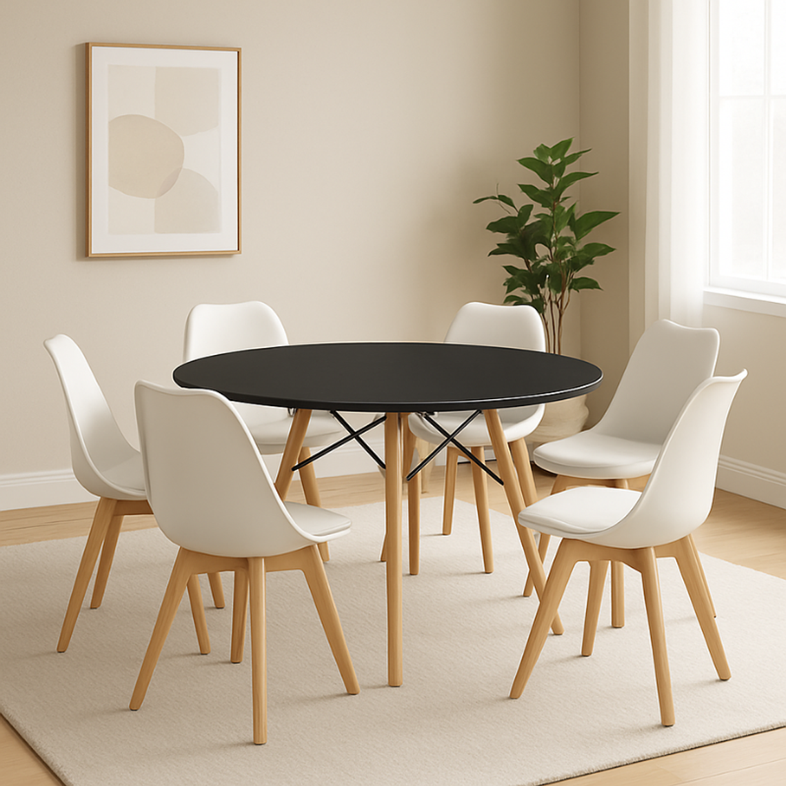 Comedor Denver redondo negro 120 cm con 6 Sillas Tulip 4