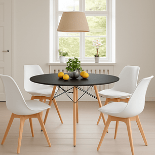 Comedor Denver redondo negro 80 cm con 4 Sillas Tulip