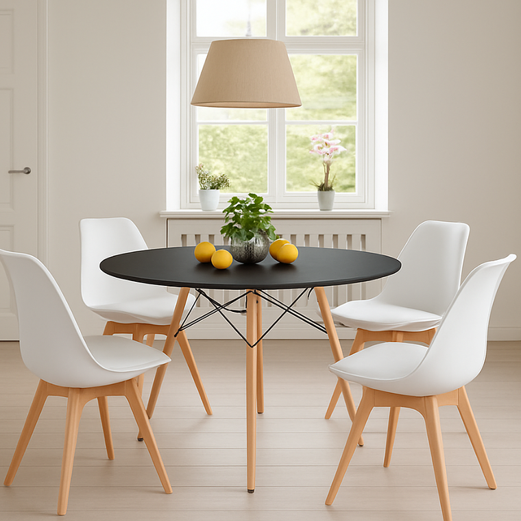 Comedor Denver redondo negro 80 cm con 4 Sillas Tulip 1