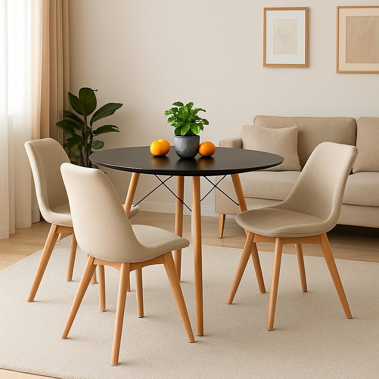 Comedor Denver redondo negro 80 cm con 4 Sillas Tulip 8