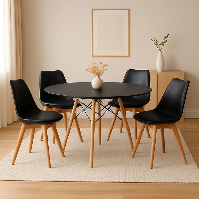 Comedor Denver redondo negro 100 cm con 4 Sillas Tulip 3