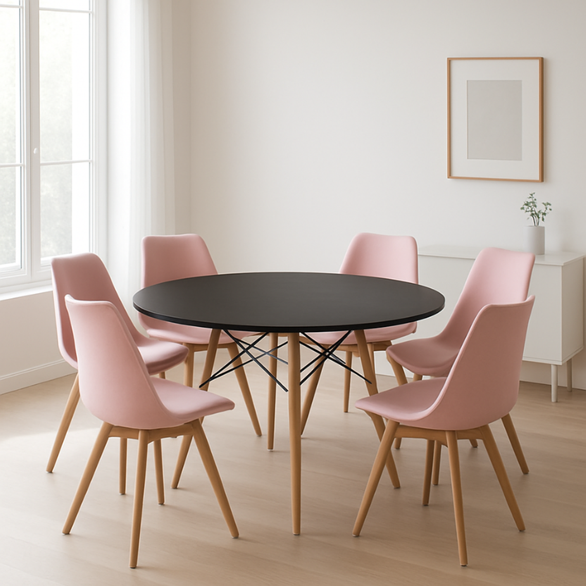 Comedor Denver redondo negro 120 cm con 6 Sillas Tulip 7