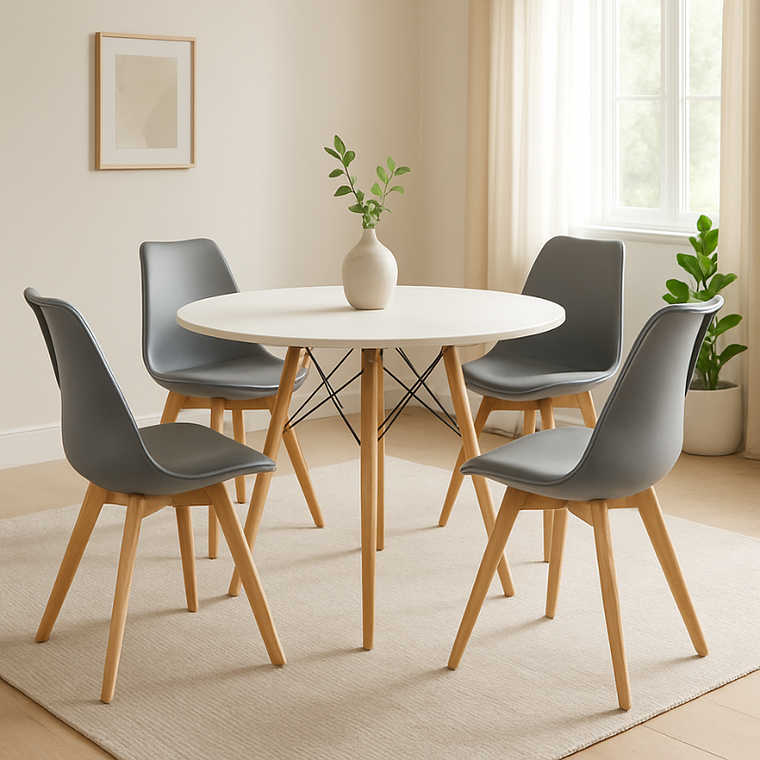 Comedor Denver blanco redondo 100 cm con 4 Sillas Tulip 7