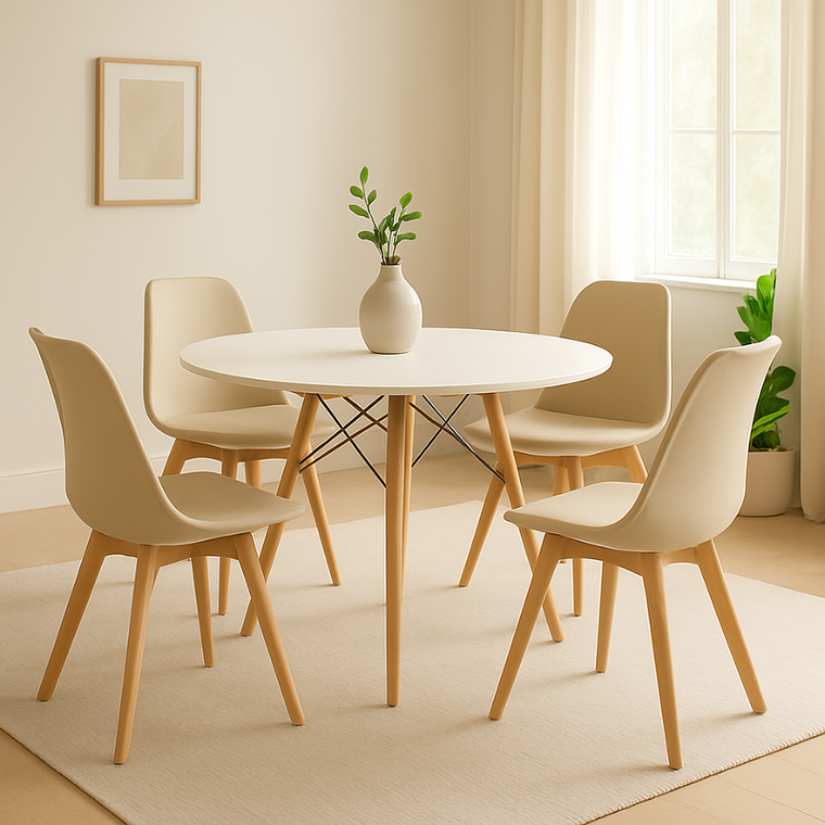 Comedor Denver blanco redondo 100 cm con 4 Sillas Tulip 10