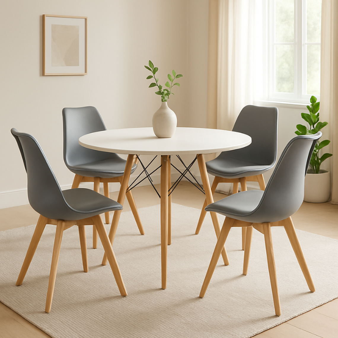 Comedor Denver blanco redondo 80 cm con 4 Sillas Tulip 5