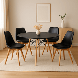 Comedor Denver redondo negro 120 cm con 4 Sillas Tulip