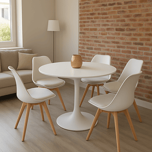 Comedor Ankara redondo blanco 80 cm con 4 Sillas Tulip