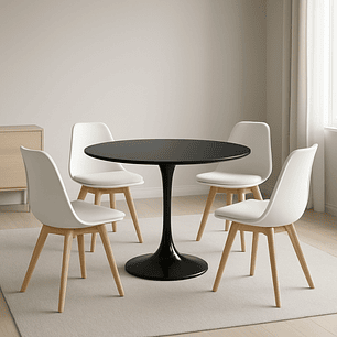 Comedor Ankara redondo negro 80 cm con 4 Sillas Tulip