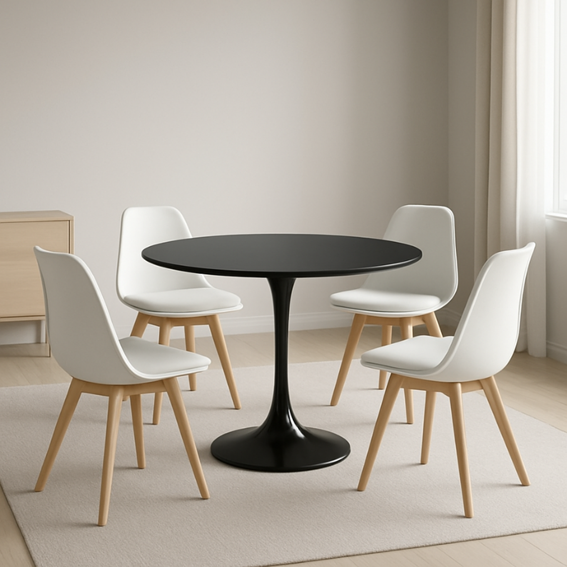 Comedor Ankara redondo negro 100 cm con 4 Sillas Tulip 2