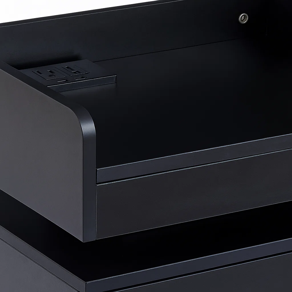 Velador Raso - Negro con Estación de Carga Integrada (2 Enchufes + 2 USB) 5