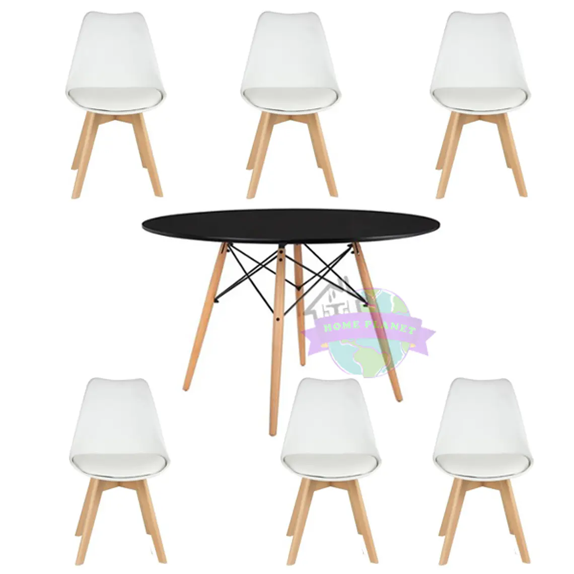 Comedor Denver redondo negro 120 cm con 6 Sillas Tulip 5