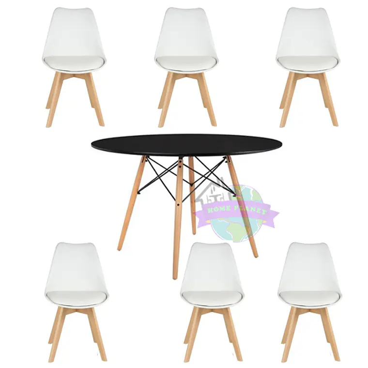 Comedor Denver redondo negro 120 cm con 6 Sillas Tulip 5