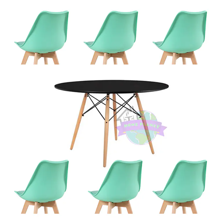 Comedor Denver redondo negro 120 cm con 6 Sillas Tulip 9