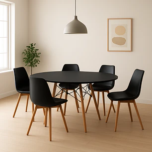 Comedor Mesa Eames redondo negro 120 cm con 6 Sillas Tulip