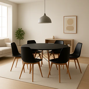 Comedor Mesa Eames redondo negro 120 cm con 6 Sillas Tulip
