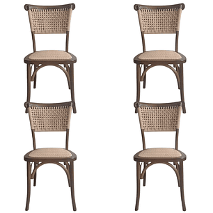 Pack 4 Sillas Sisal Madera Rattan Walnut