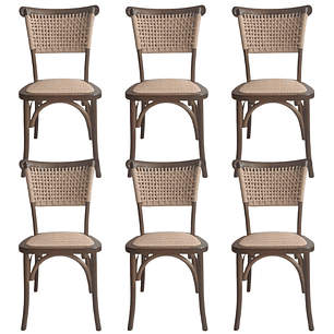 Pack 6 Sillas Sisal Madera Rattan Walnut