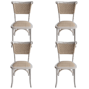 Pack 4 Sillas Sisal Madera Rattan Antique