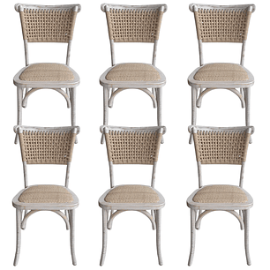 Pack 6 Sillas Sisal Madera Rattan Antique
