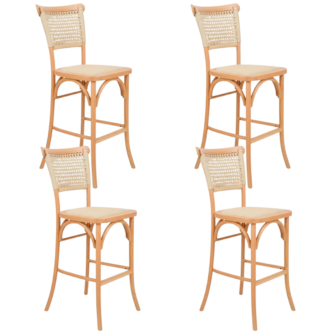 Pack 4 Taburetes Sisal Madera Rattan Natural 1