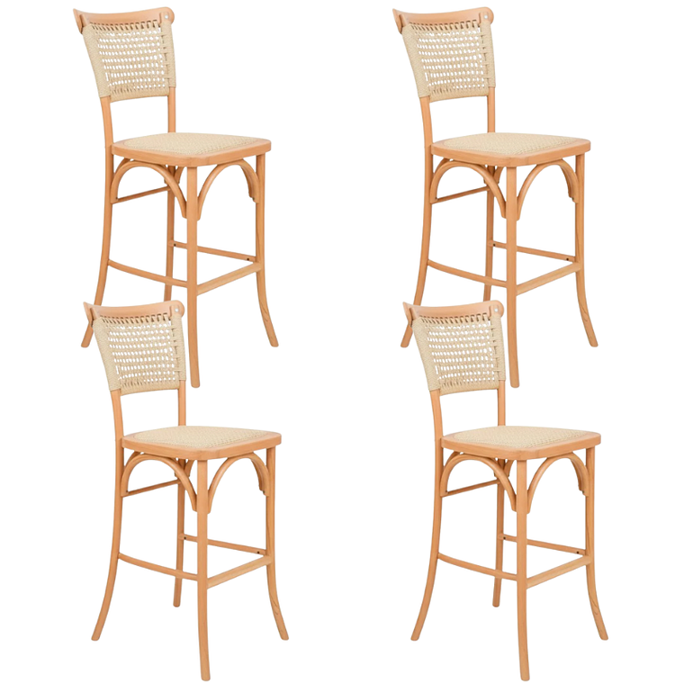 Pack 4 Taburetes Sisal Madera Rattan Natural 1