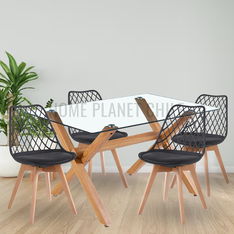 Comedor Catania rectangular vidrio 140x90 cm con 4 Sillas Tulip Mesh 1