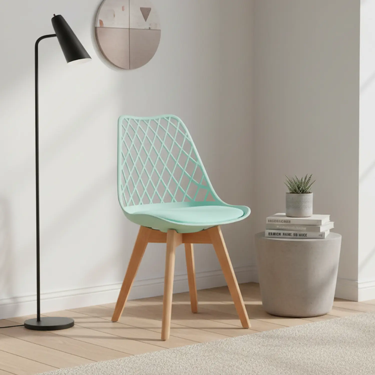 Comedor Catania rectangular vidrio 140x90 cm con 4 Sillas Tulip Mesh 12