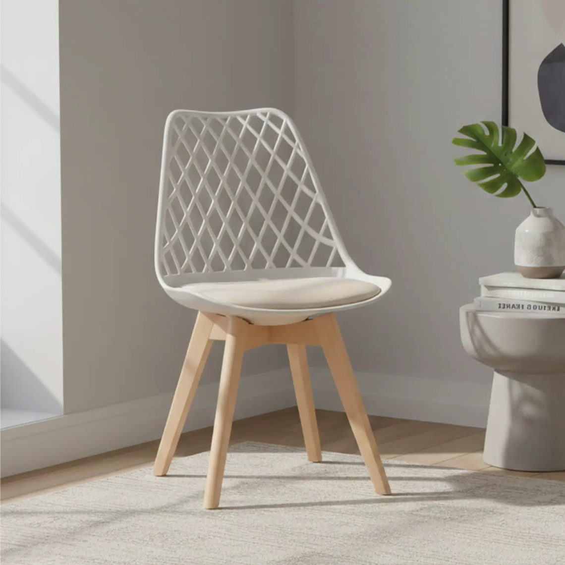 Comedor Catania rectangular vidrio 140x90 cm con 4 Sillas Tulip Mesh 11