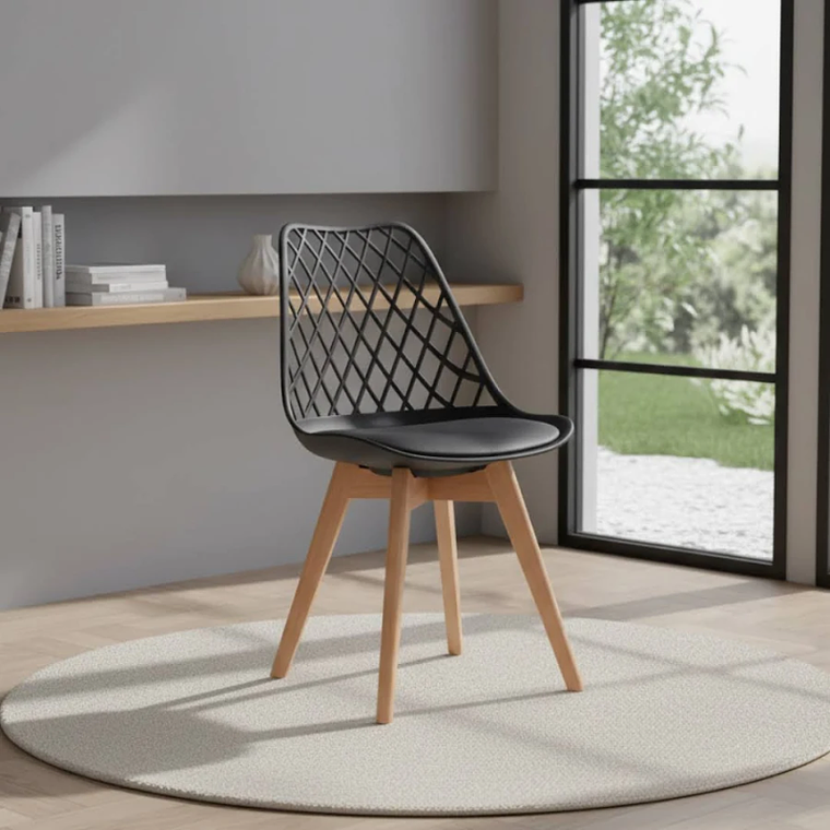 Comedor Catania rectangular vidrio 140x90 cm con 4 Sillas Tulip Mesh 9