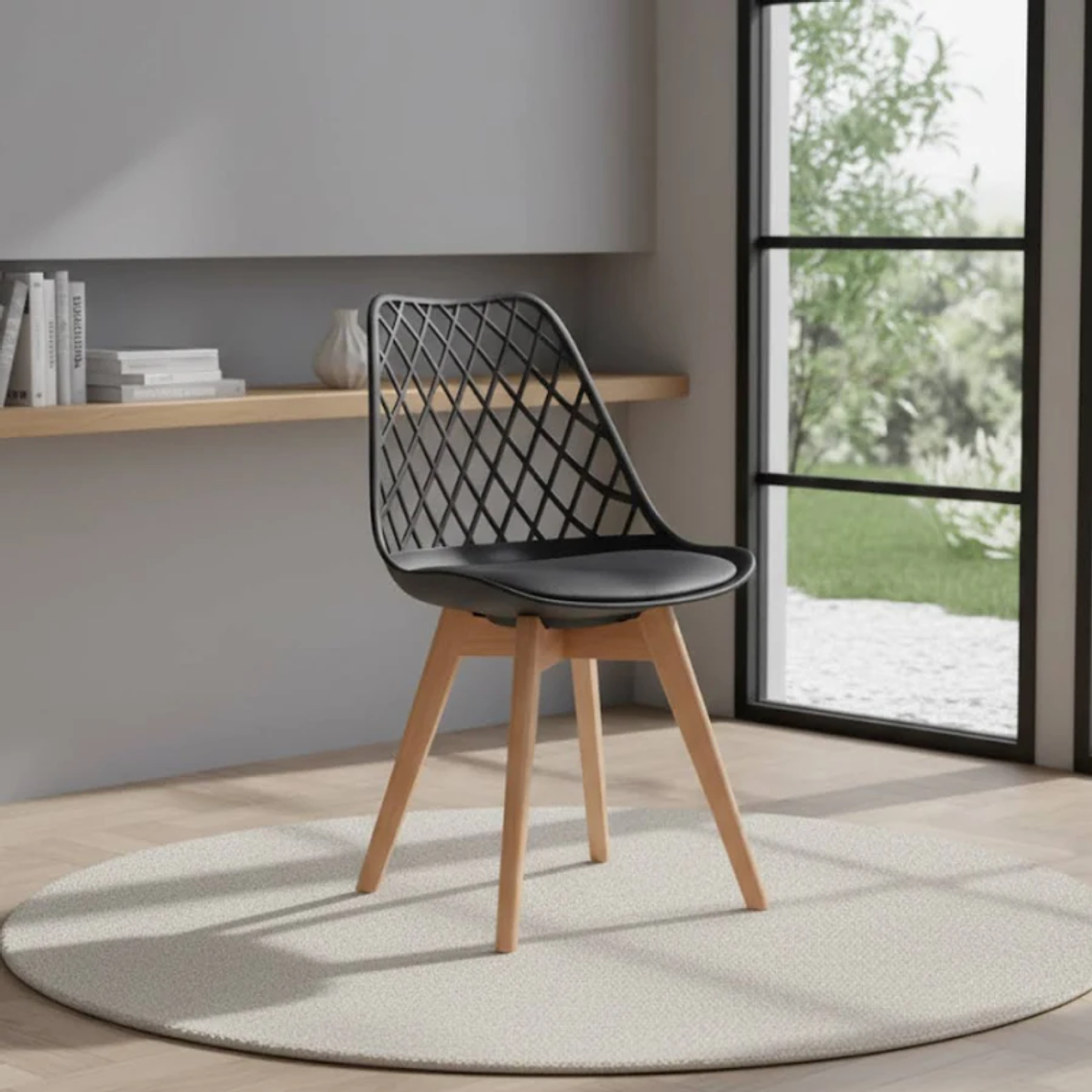 Comedor Catania rectangular vidrio 130x80 cm con 4 Sillas Tulip Mesh 11