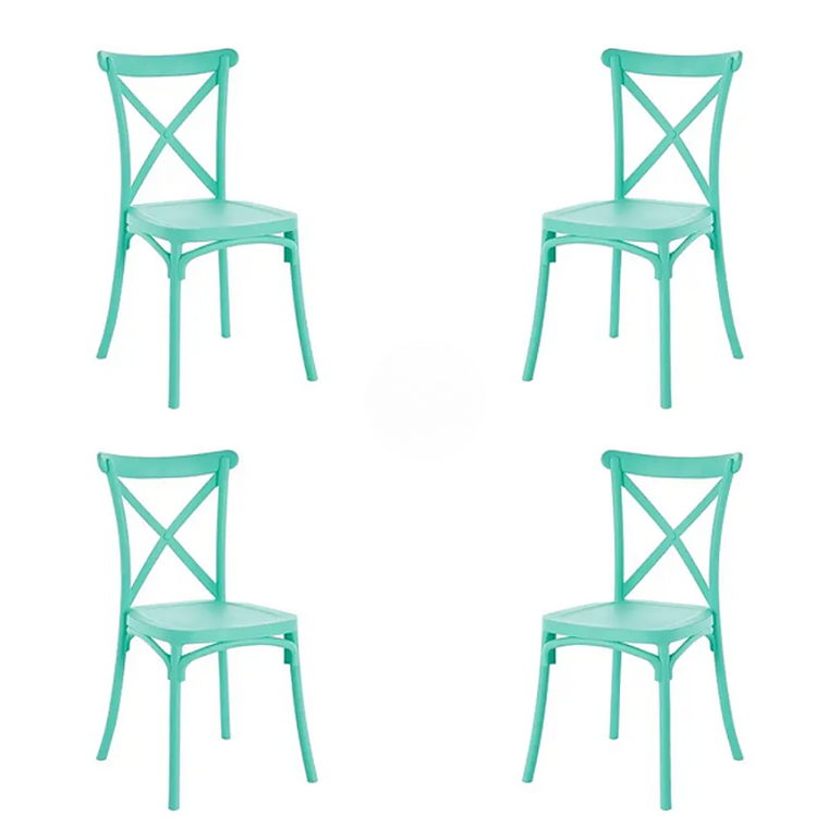 Comedor Turín redondo vidrio 80 cm con 4 Sillas Crossback Danubio 9