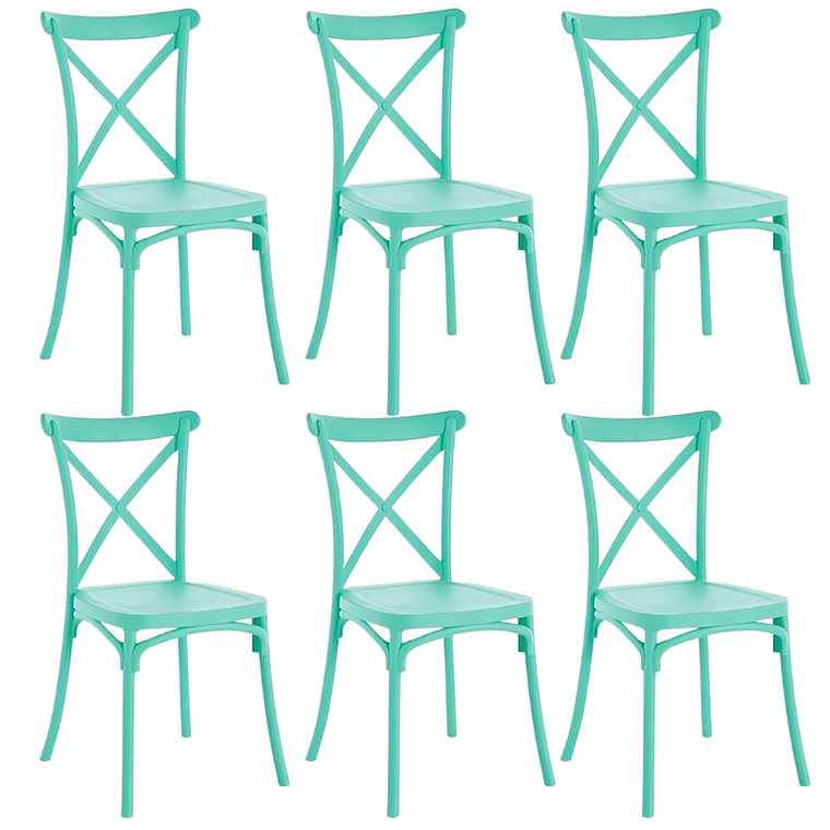 Comedor Turín redondo vidrio 100 cm con 6 Sillas Crossback Danubio 9