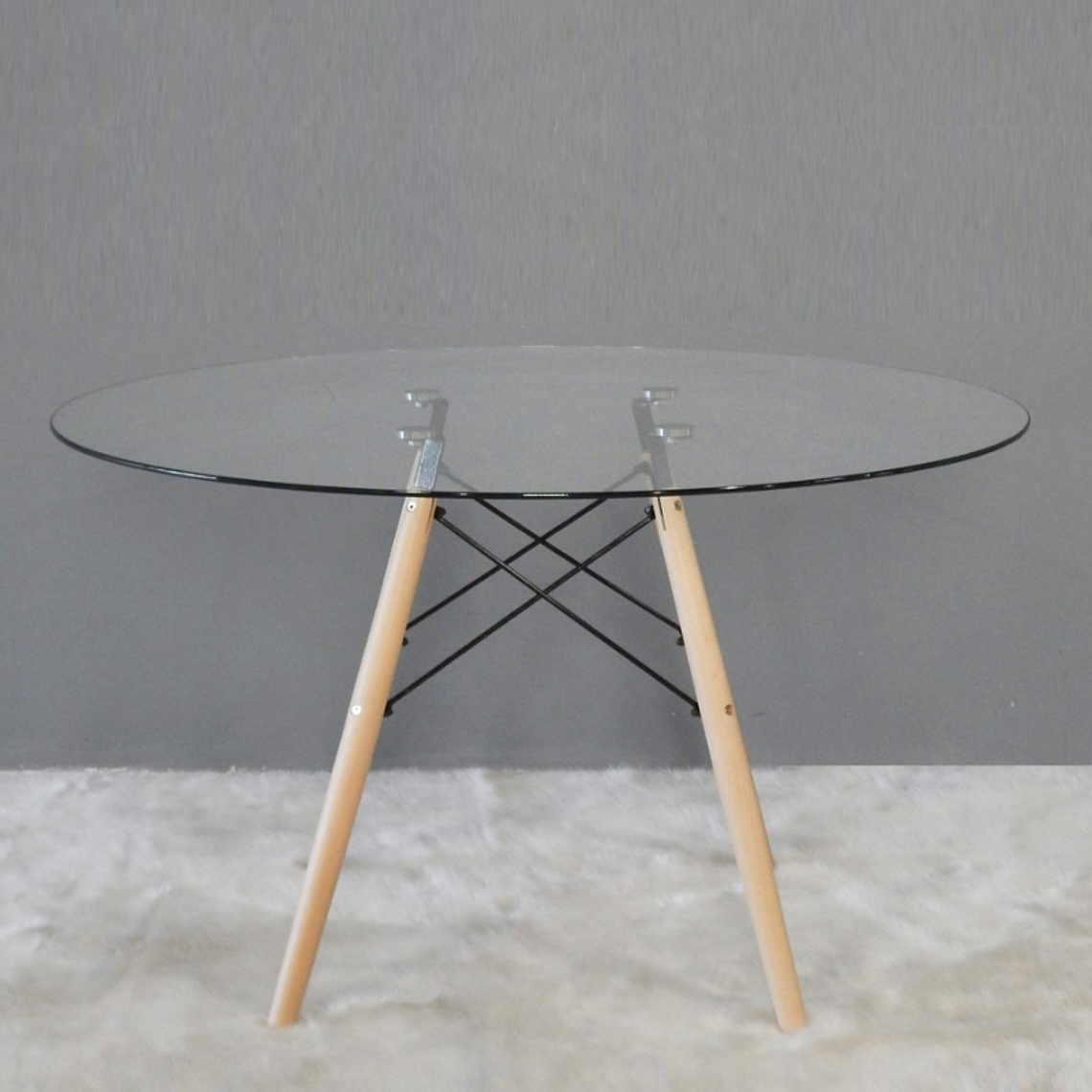 Comedor Turín redondo vidrio 100 cm con 6 Sillas Crossback Danubio 12