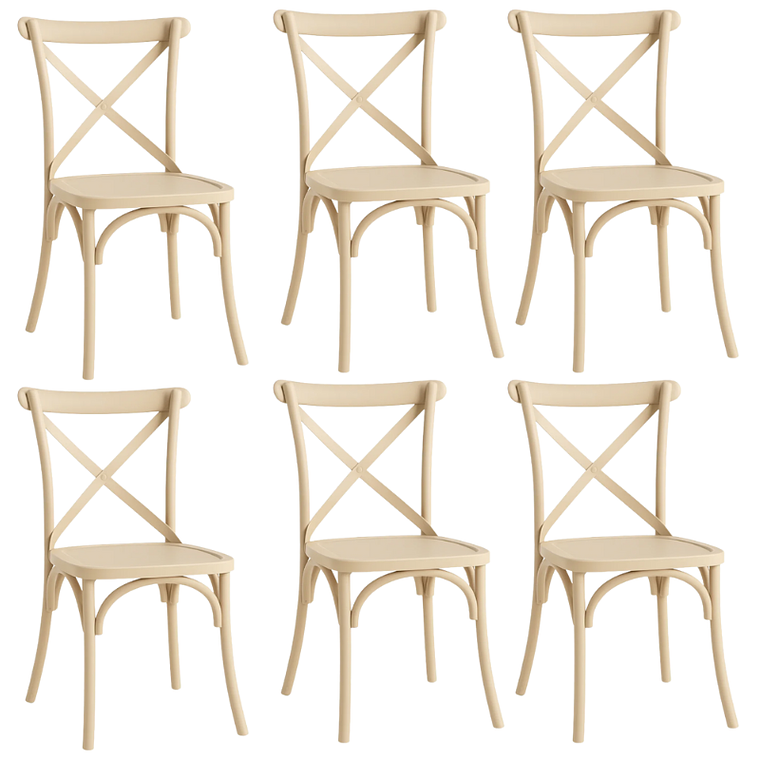 Comedor Turín redondo vidrio 120 cm con 6 Sillas Crossback Danubio 10