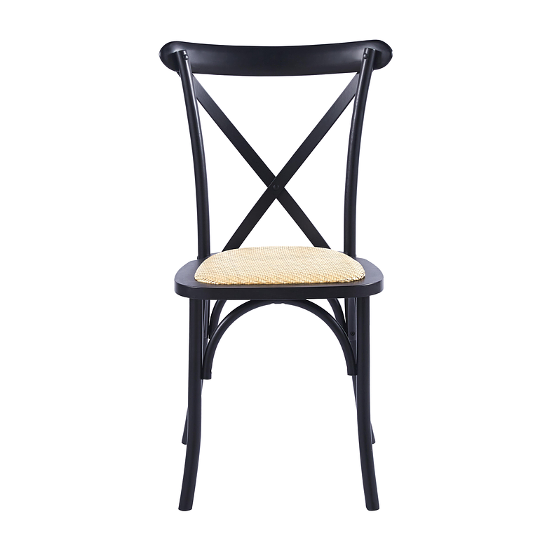 Comedor Konya redondo vidrio 80 cm con 4 Silla Crossback Danubio madera rattan 6