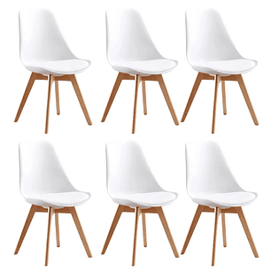 Comedor York madera 120 cm l Base Negra con 6 Sillas Tulip