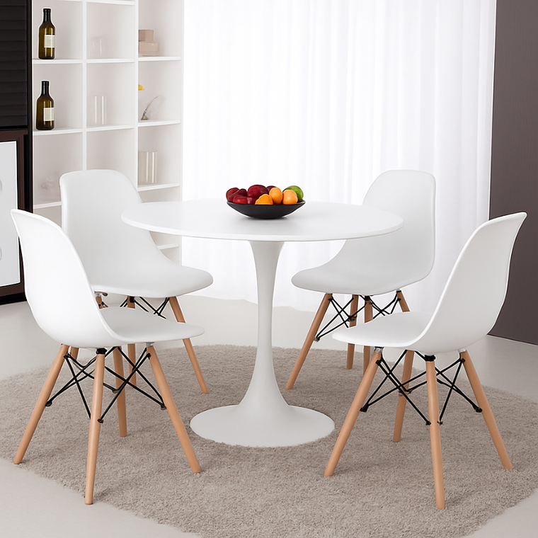 Comedor Siena redondo blanco 80 cm con 4 Sillas Eames 2