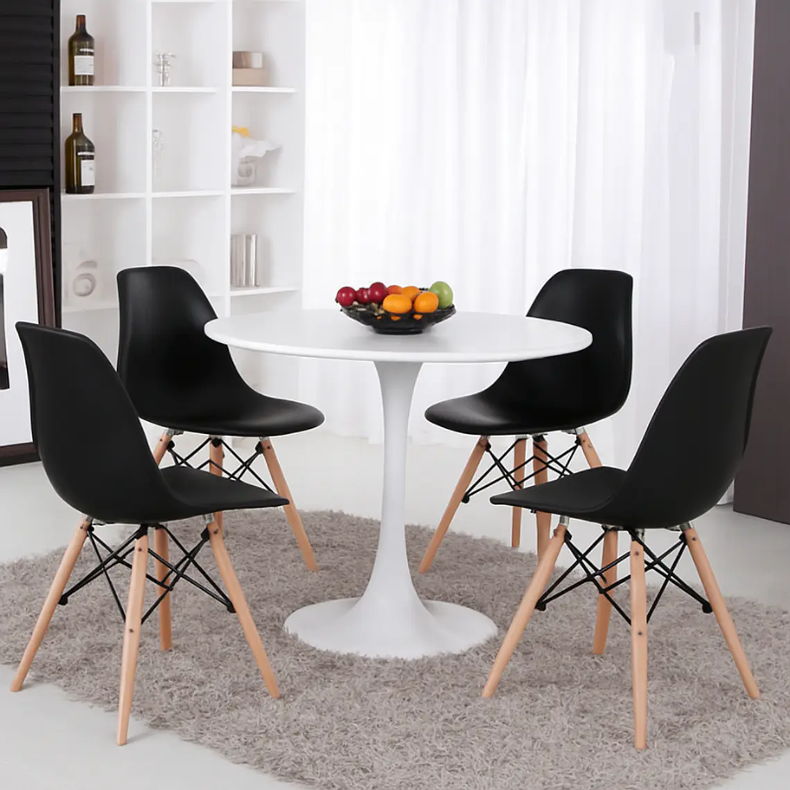 Comedor Siena redondo blanco 100 cm con 4 Sillas Eames 4